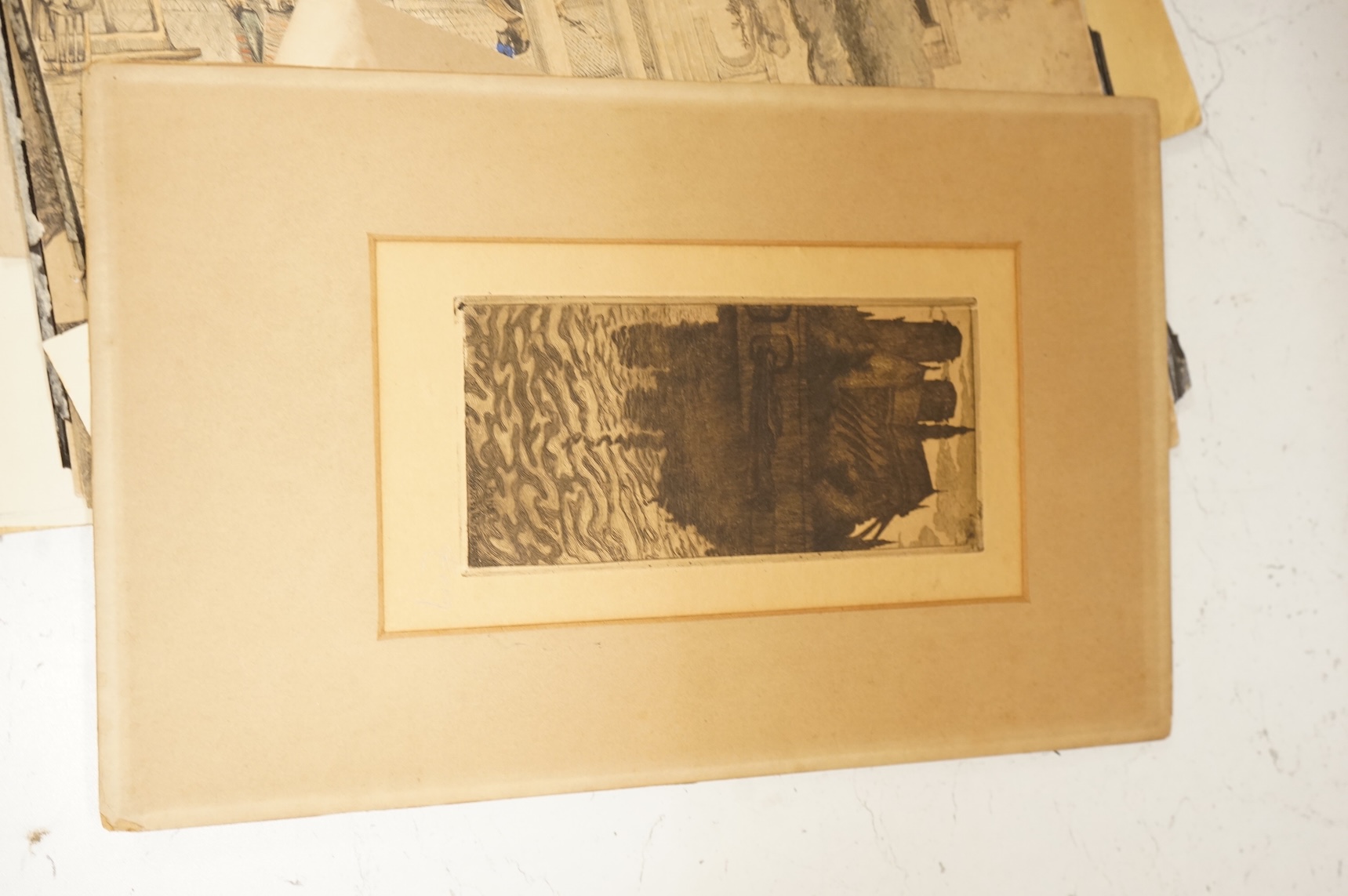 A collection of unframed watercolours and prints, to include: Chinese pith paper paintings, 19th century German fashion plates and studies of gentlemen in military dress, two gouaches